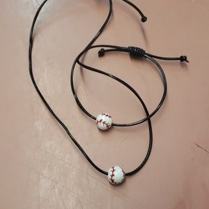 Baseball necklace bracelet set